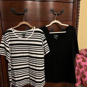 2 Shirts
Black & White striped Size XL
and Black Size 2X